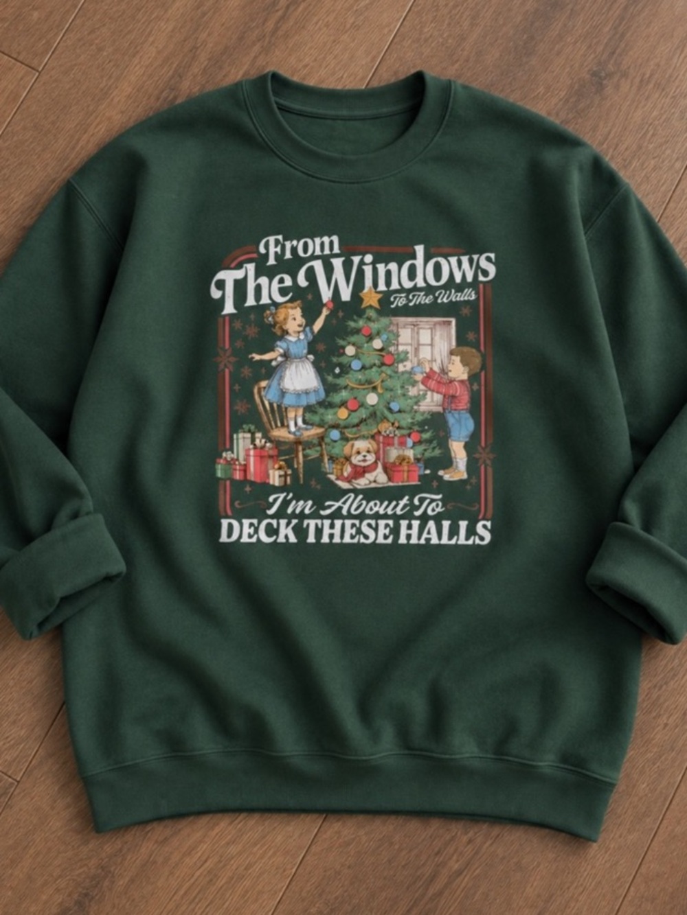 Green Christmas Sweatshirt For Unisex, Vintage Style, Gift for Holiday